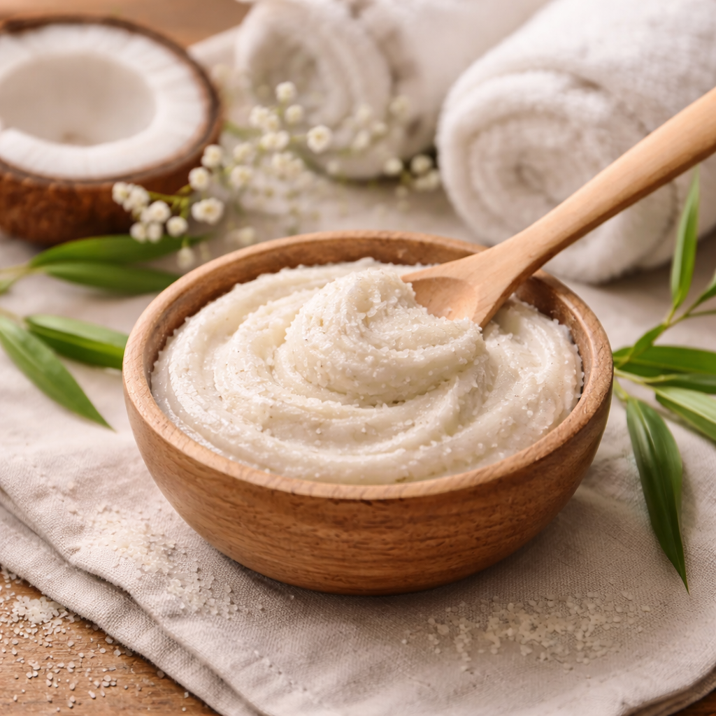 Natural bamboo foot scrub used in a women’s foot reflexology ritual in Healesville, with soft textures and calming, spa-like atmosphere.